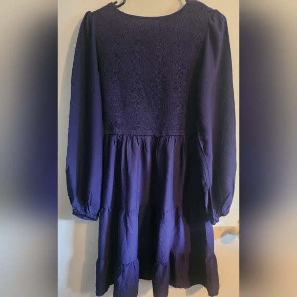 ZESICA Women's Casual Purple V Neck Long Sleeve Smocked Dress - Picture 2 of 5